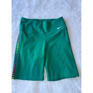 Nike Dri-FIT Bike Shorts Womens Small Teal Rainbow Side Panel Athletic